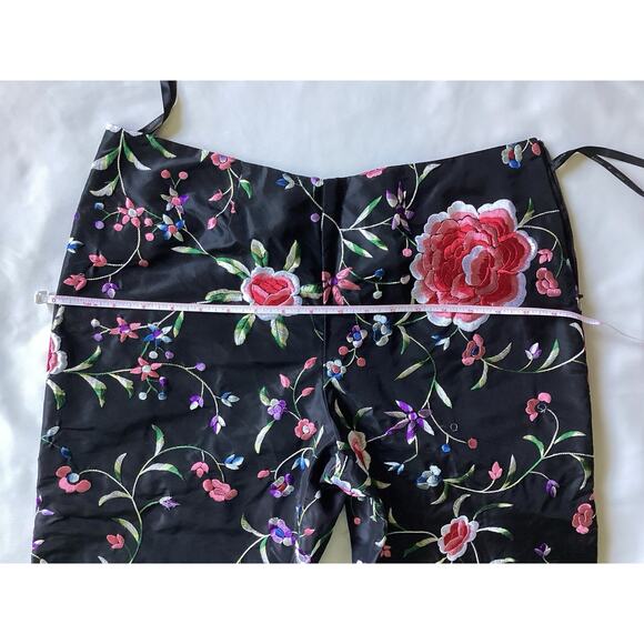 VTG Fiori Di Zucca Silk Embroidered Pants - Medium Italian Floral Y2K Castlecore - Picture 13 of 14